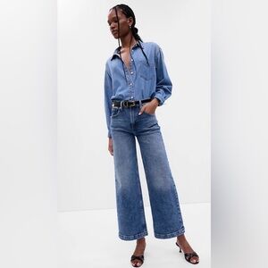 Gap High Rise Stride Wide Leg Denim Blue Jeans Size 10 Short/Waist 30, Length 36
